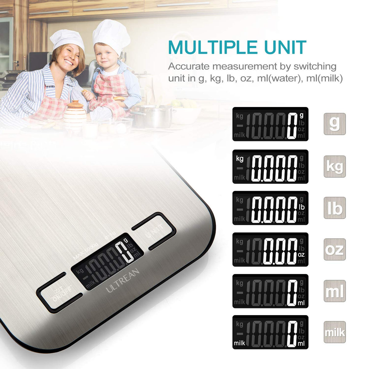 Ultrean Smart Food Kitchen Scale with Nutritional Calculator, APP for Calorie & Macro Tracking, AI Powered, Goal Progress, Digital Calorie Scale for Weight Loss, Stainless Steel, 22lb XX-Large