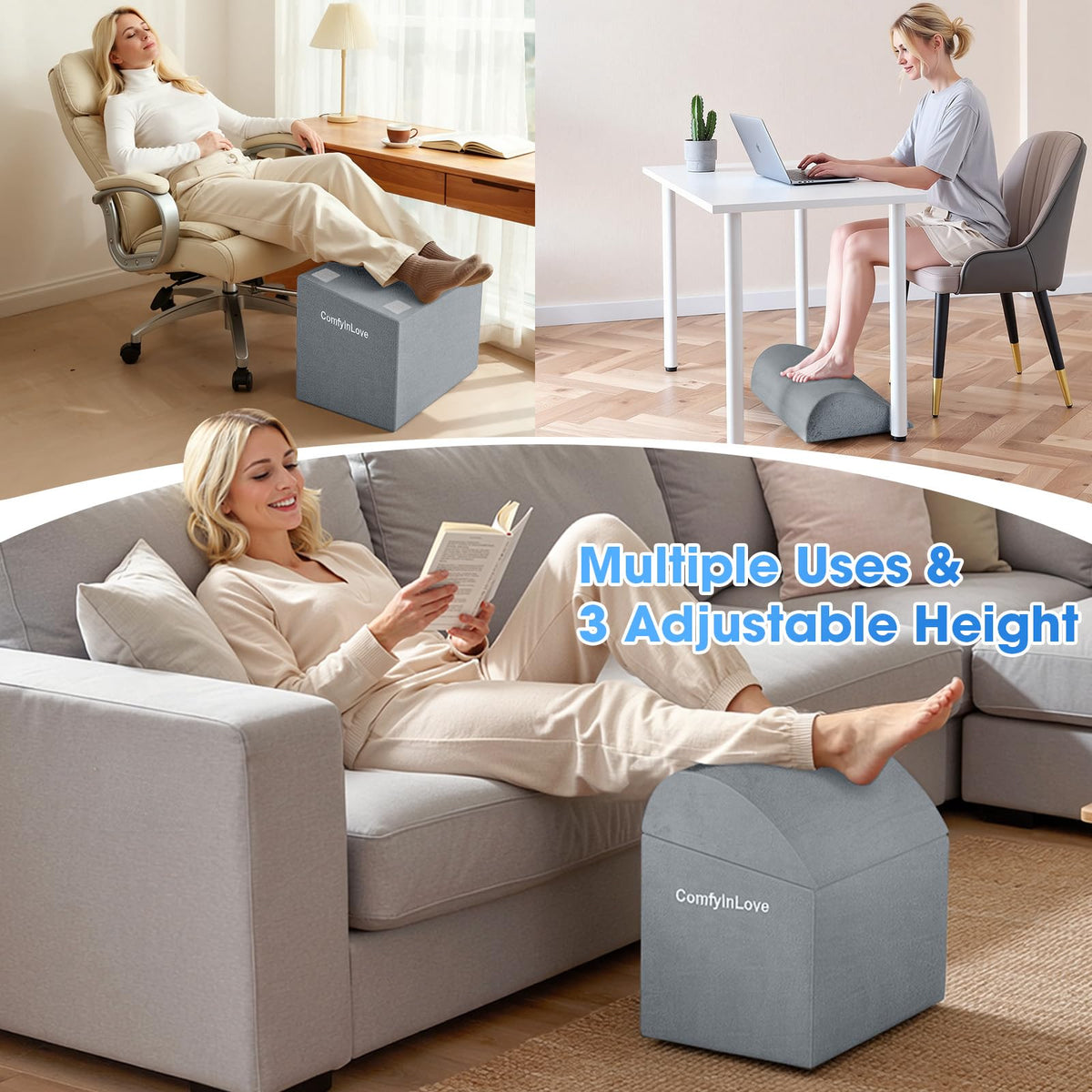 Foot Rest for Under Desk with 3 Heights, Foot Stool, Dark Grey Dark Gray