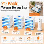 12 Pack Vacuum Bags for Travel with Rechargeable Pump, Save Luggage Space Clear 12 Combo