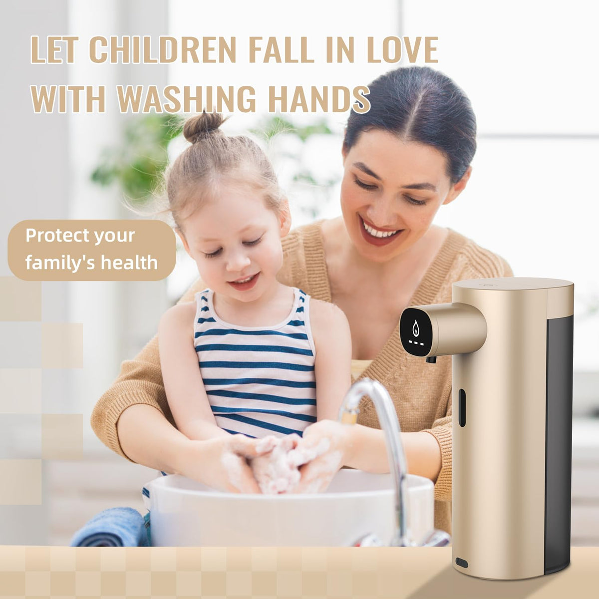 Automatic Liquid Soap Dispenser Touchless, USB Rechargeable Smart Hand Soap Dispenser, 13.5oz/400ml, 3-Level Adjustable, Compatible with Thick Thin Dish Soap for Bathroom Kitchen, Clog-Free (Gold) Gold