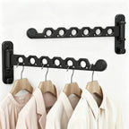 Wall Mounted Clothes Hanger Rack Foldable for Laundry Drying Rack Black Long 2P