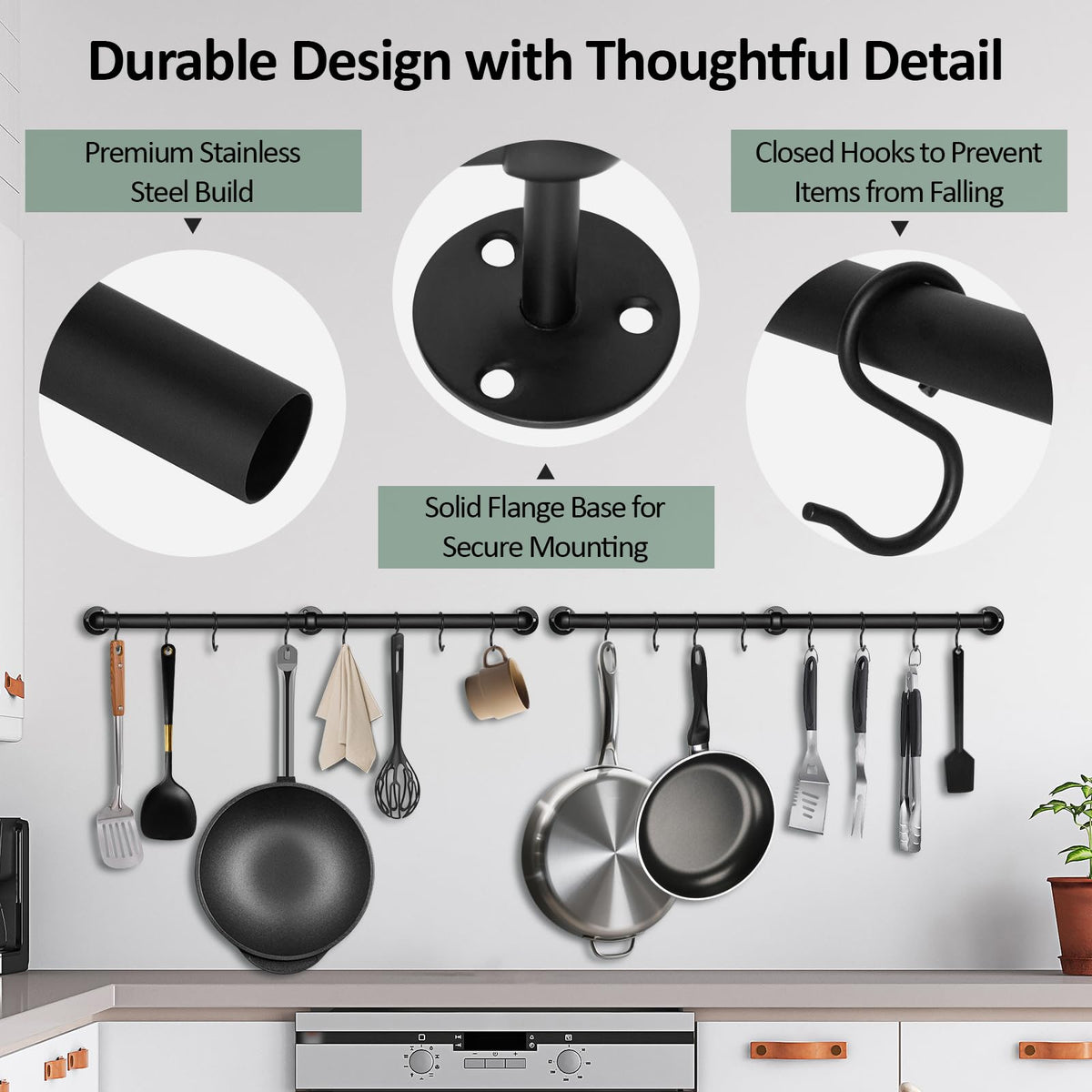 Stainless Steel Hanging Pot Rack, 24 inch Kitchen Utensil Rack