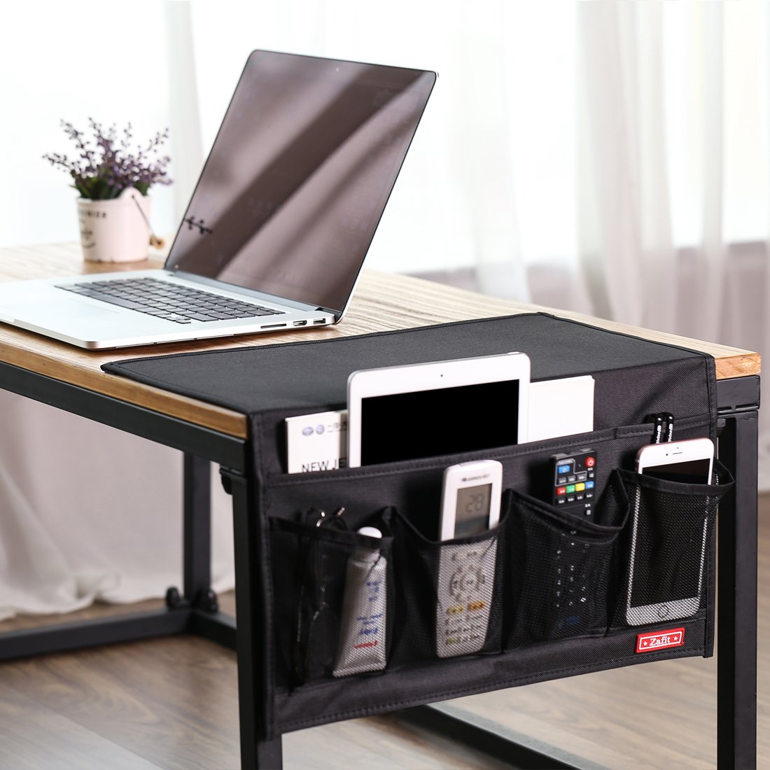 Zafit Bedside Storage Organizer - 6 Pockets, Table Cabinet Caddy for Remotes, Phone, Glasses (Grey) 6 Pockets-Grey