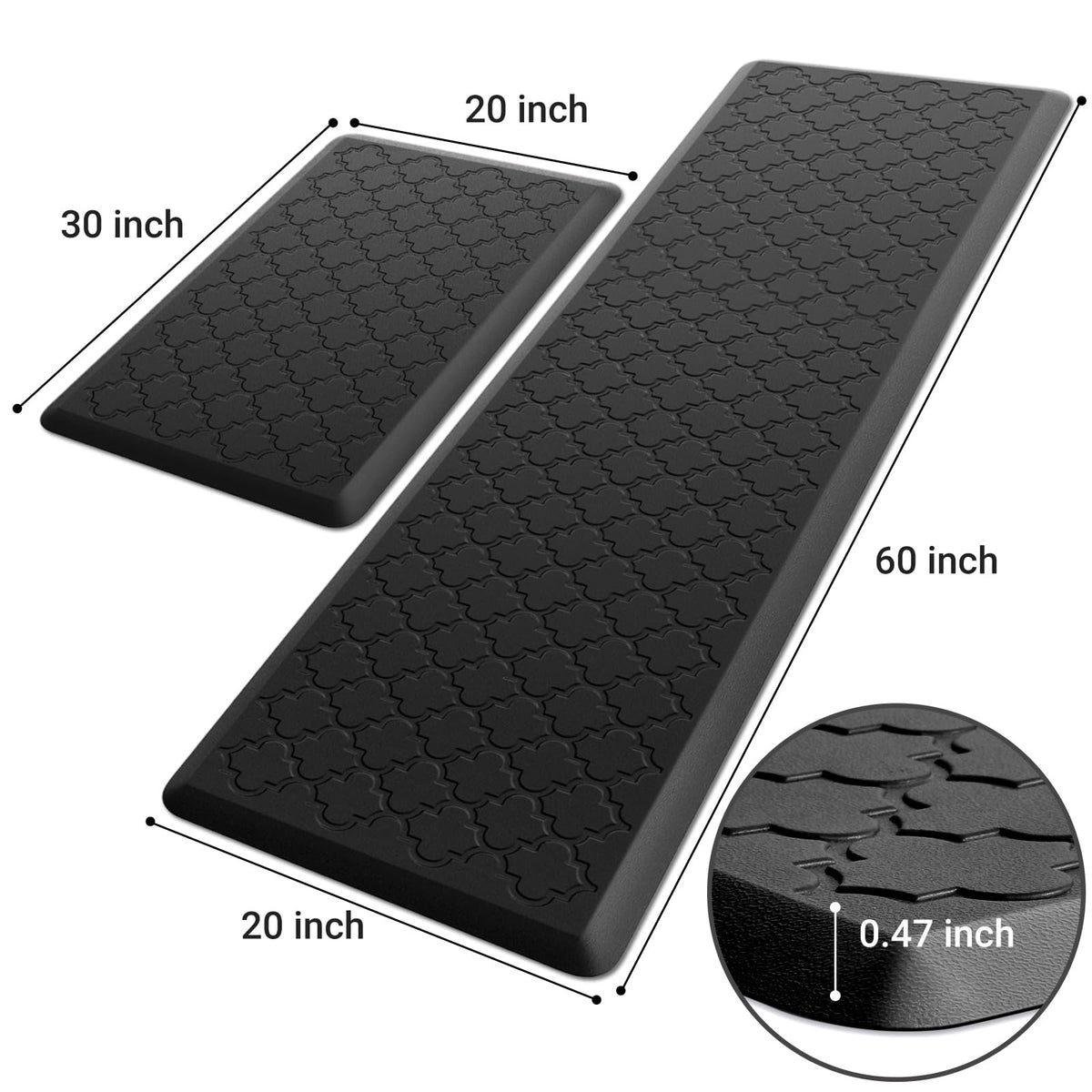Kitchen Mat 2 PCS Cushioned Anti-Fatigue Floor Mat Standing Mat for Kitchen Stylish Grey 17.3"x29"+17.3"x47"