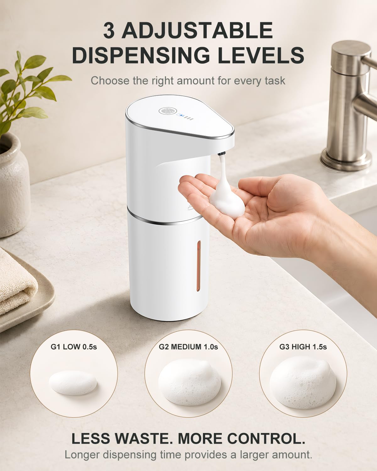 Fantictas Automatic Liquid Soap Dispenser, 3 Levels for Kitchen and Bath Black Gel