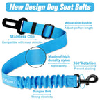 COOYOO Dog Seat Belt,3 Piece Set Retractable Dog Car Harness Adjustable for Vehicle Nylon Pet Safety Heavy Duty & Elastic Set 03-Black+Blue