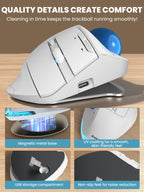 Ergonomic Wireless Trackball Mouse, Rechargeable Adjustable 0°/18° Angle Gray ball