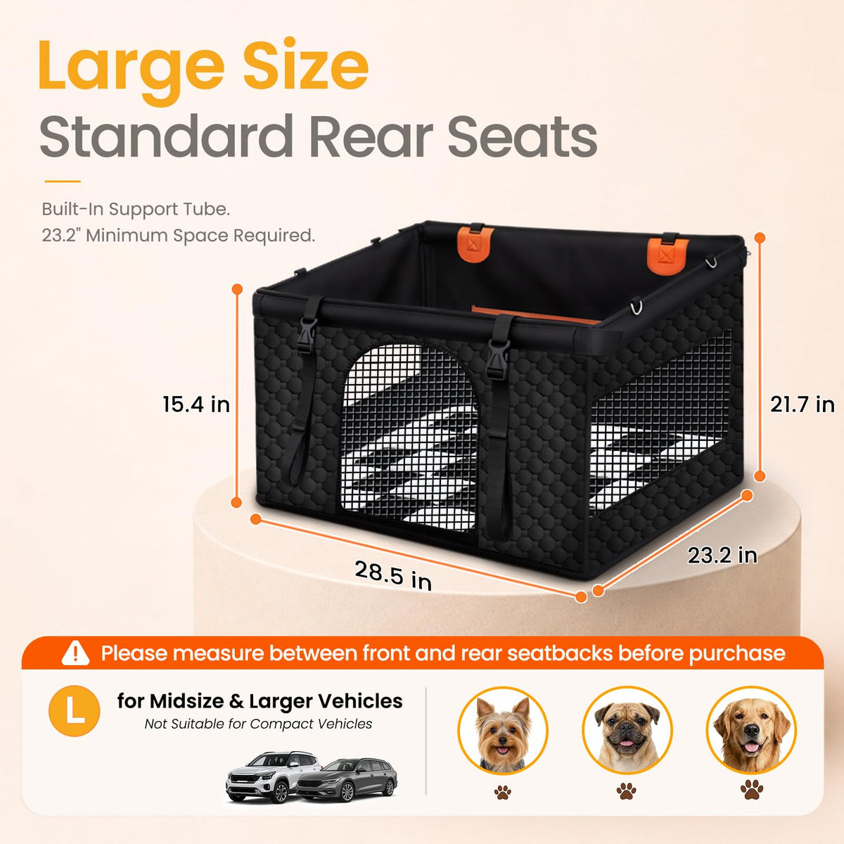 Large Dog Car Seat Half Back Seat Extender with Hard Bottom Black Large