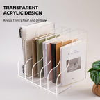 Acrylic Magazine File Holder, 4 Vertical Compartments Desk Document Sorter Organizer, Clear Folder Rack Binder for Office/Home/Classroom, for Documents, Tablet, Magazines, Books & Accessories B5, 4 Sections