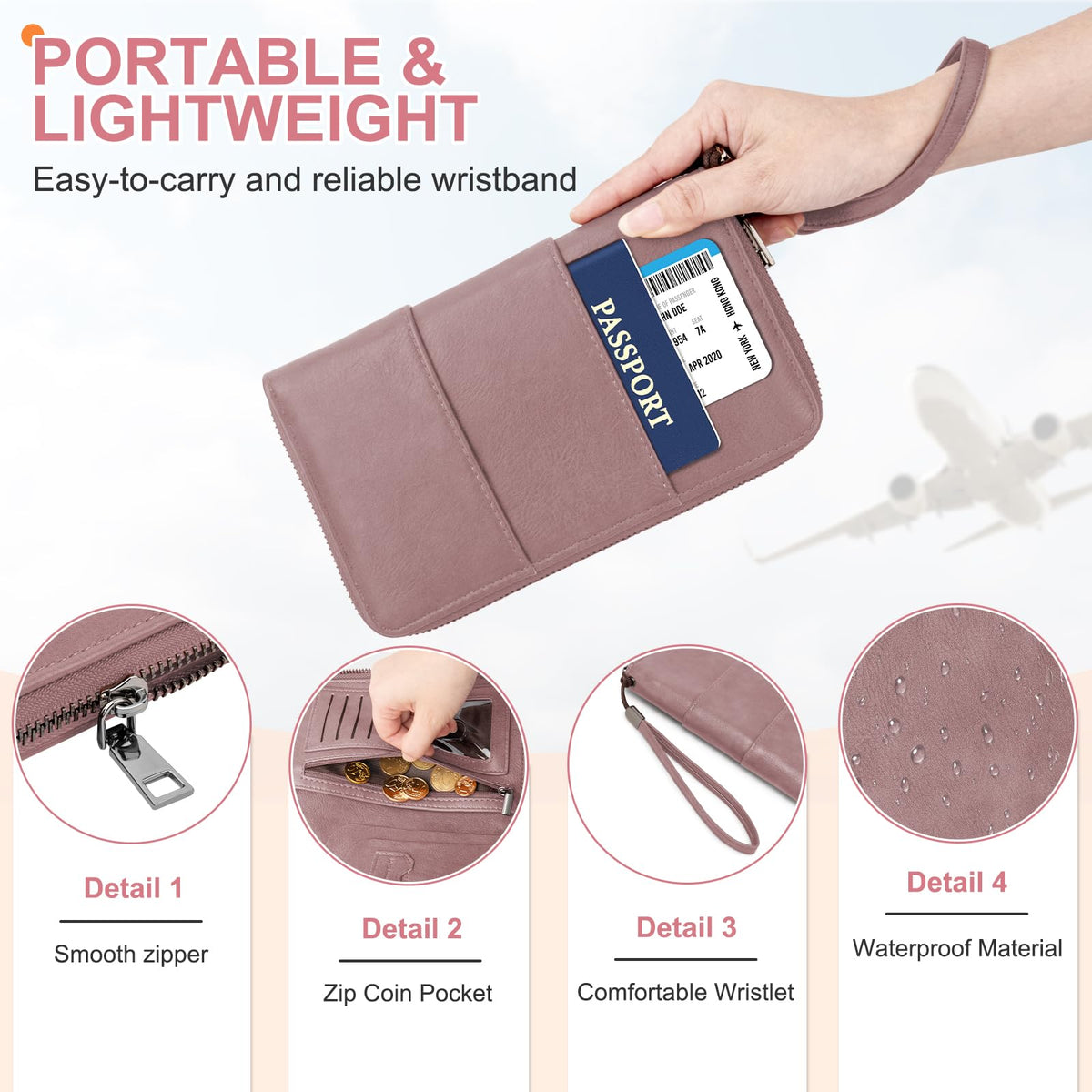 RFID Family Passport Holder Wallet - Travel Document Organizer Pink