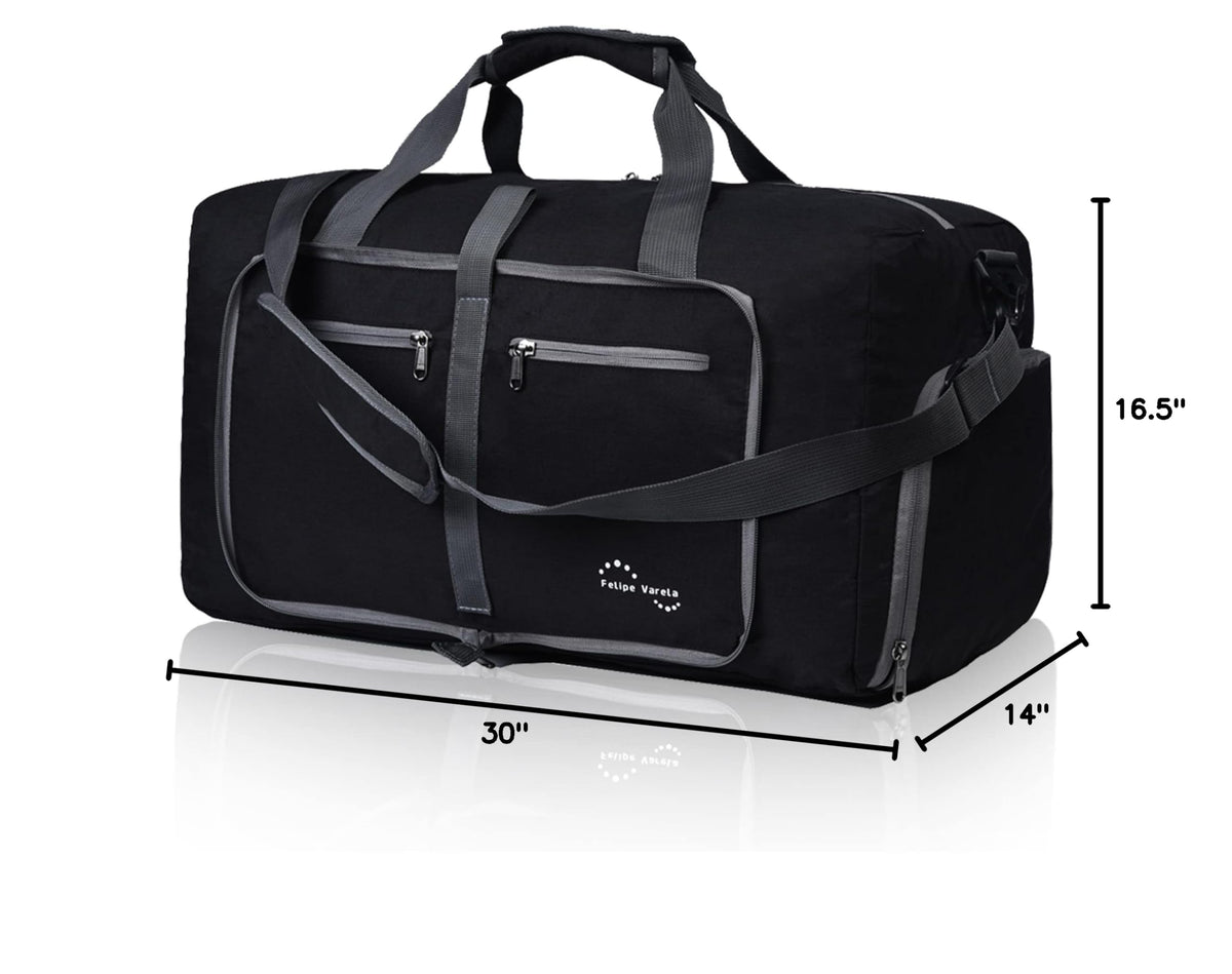 Felipe Varela Foldable Duffle Bag for Travel Weekend Overnight Gym Camping A Black 40L