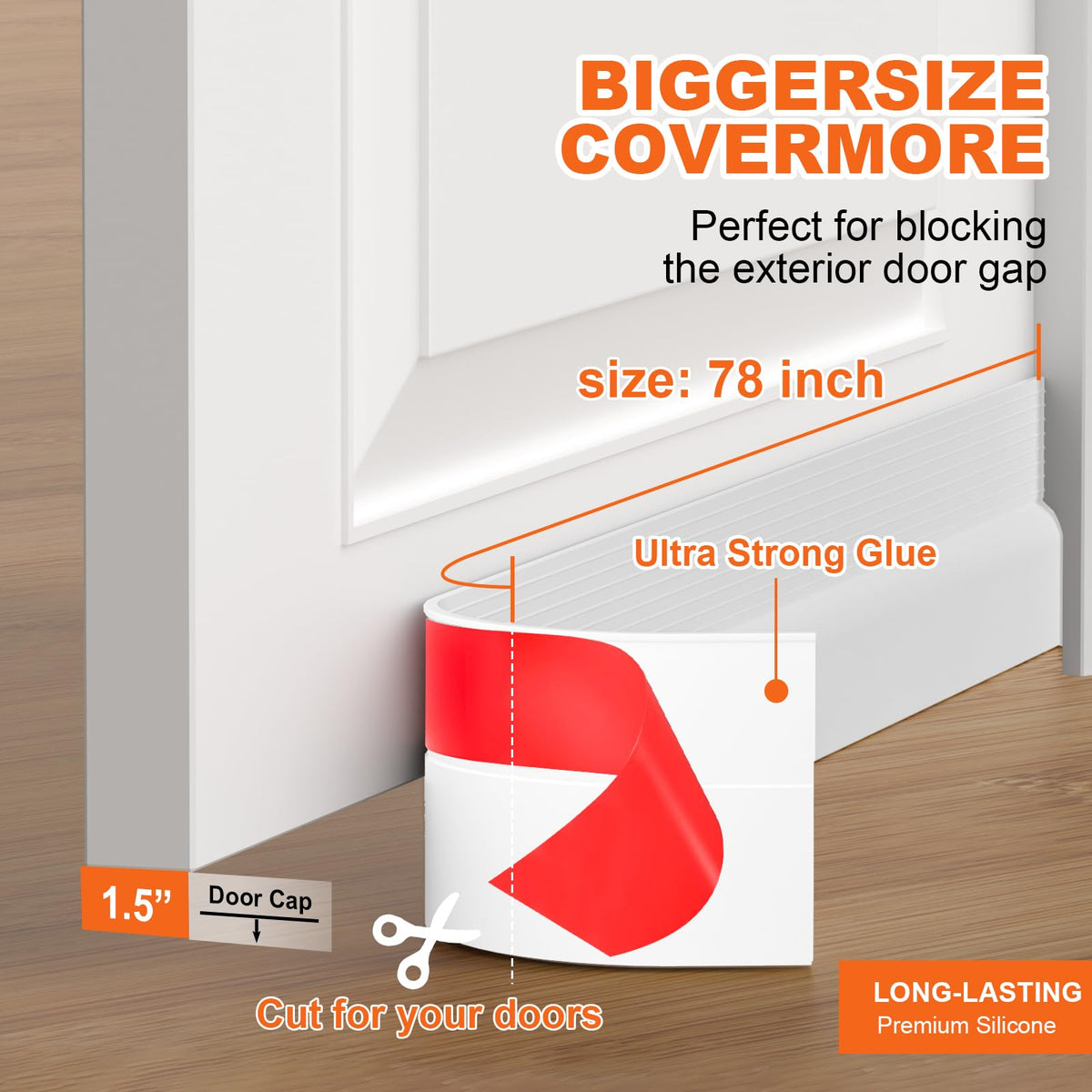 Door Draft Stopper, Door Sweep for Bottom of Door, Weather Stripping Door Seal Gap Filler Bottom Blocker Soundproofing Cold Air Insulation Save Energy Install Quickly Easily (Black, 39‘’) 39‘’ Black