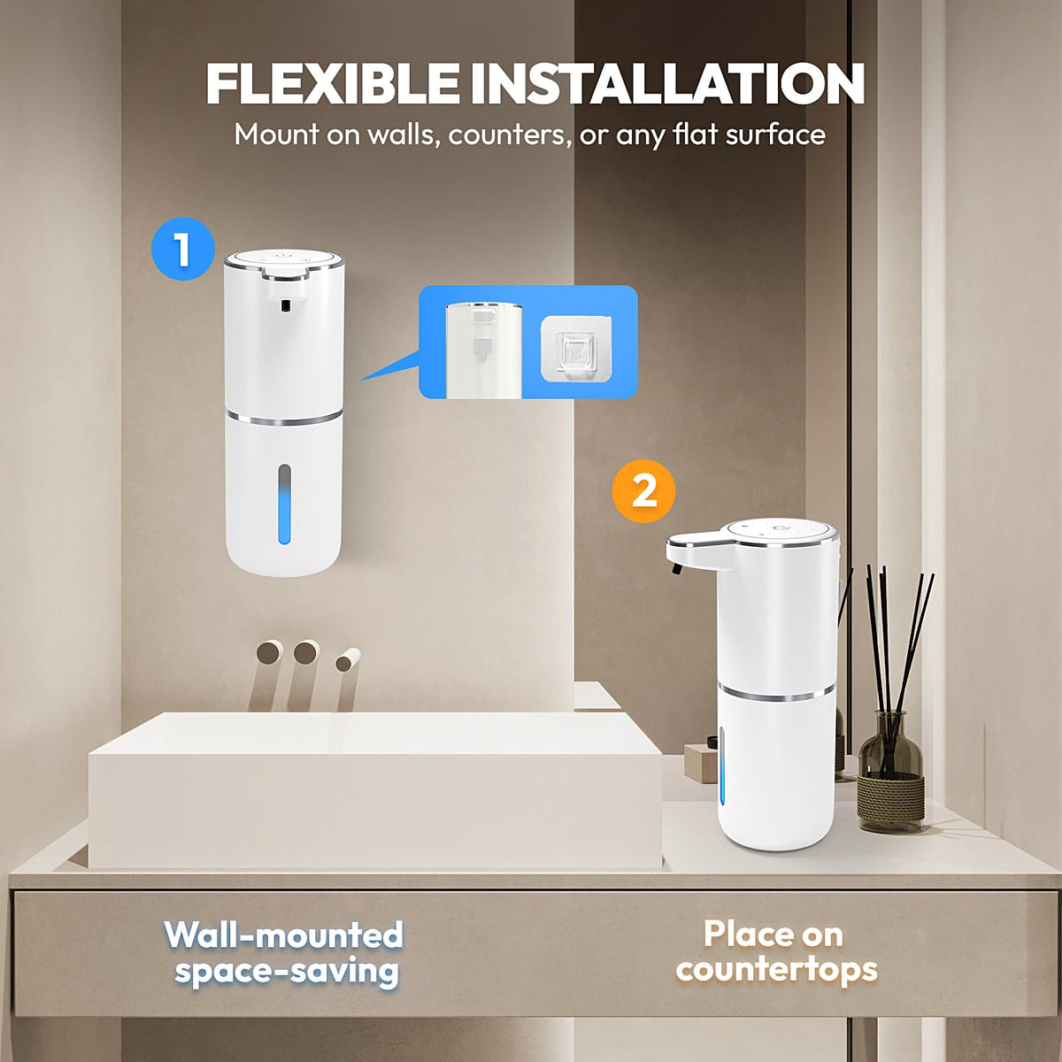 2 Pack Automatic Foaming Soap Dispenser,Touchless Foam Soap Dispenser,12.8oz Rechargeable Wall Mounted Smart for Bathroom and Kitchen Dish Soap,Easy for Toddlers(Black) Black