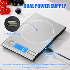 33lb Rechargeable Food Scale, Diyife 304 Stainless Steel Kitchen Scale Silver Medium