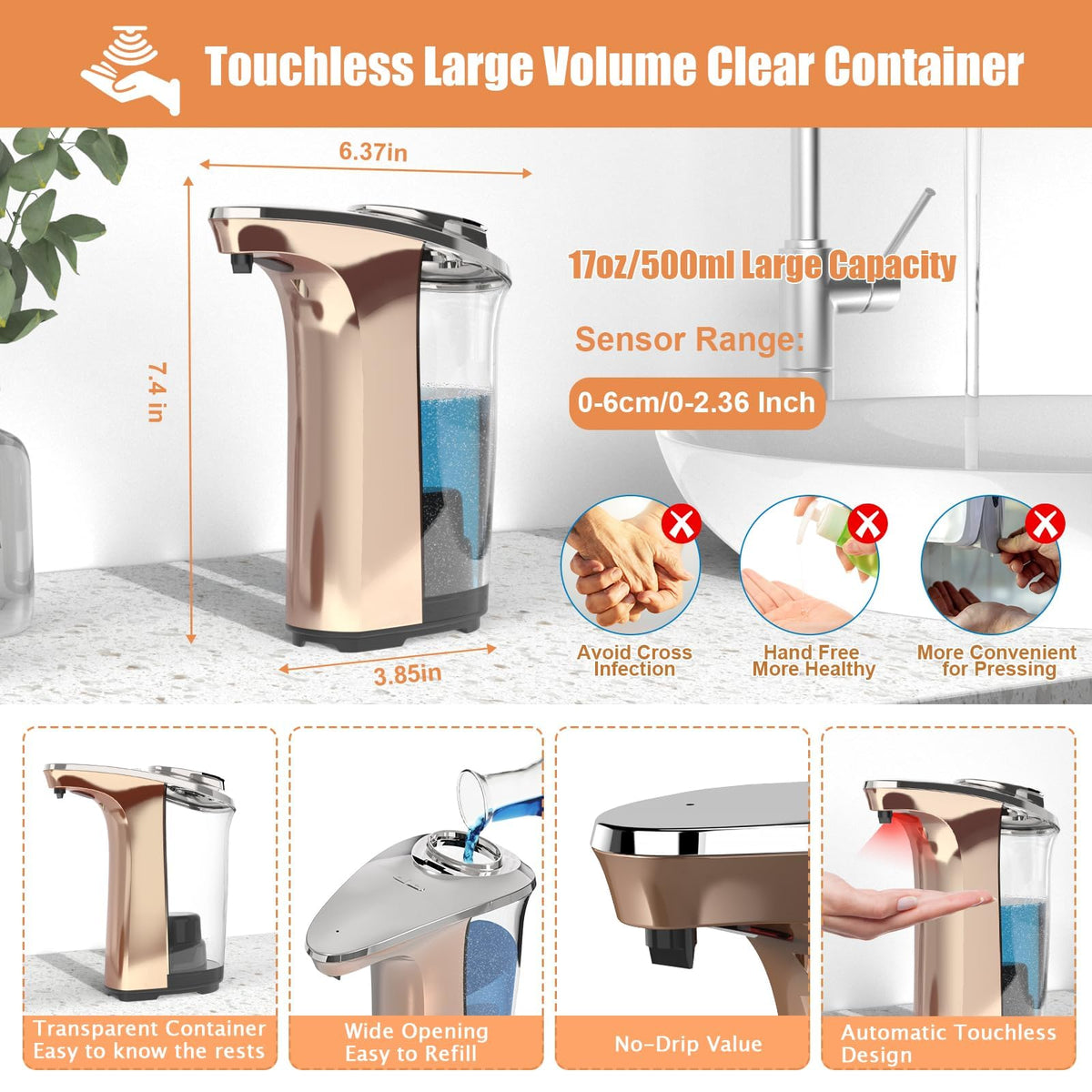 Automatic Touchless Liquid Soap Dispenser for Kitchen and Bathroom