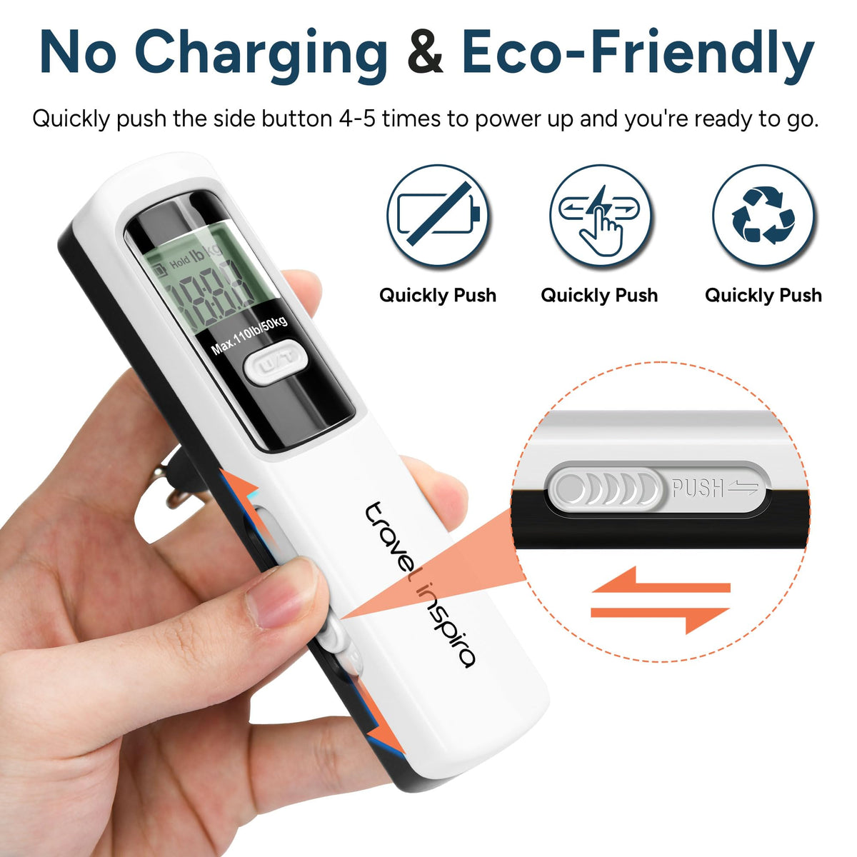 Battery-Free Luggage Scale – No Batteries Needed, Portable Digital Hanging Suitcase Weight Scale for Air Travel & Checked Bags, 110lb/50kg, LCD Display, Compact Travel Accessory Red-Large Handle