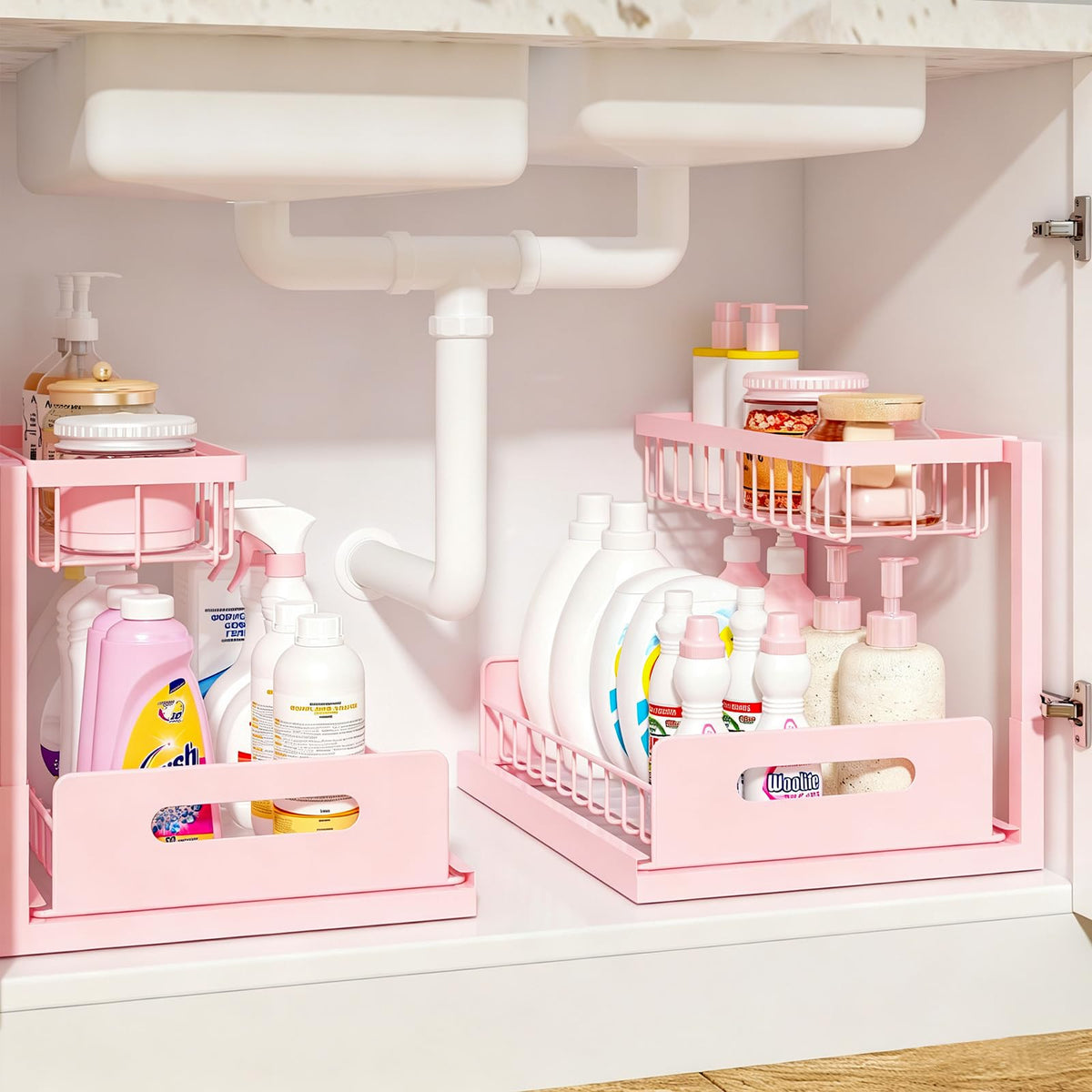 REALINN Under Sink Organizer, L-Shaped Pull Out Cabinet Kitchen