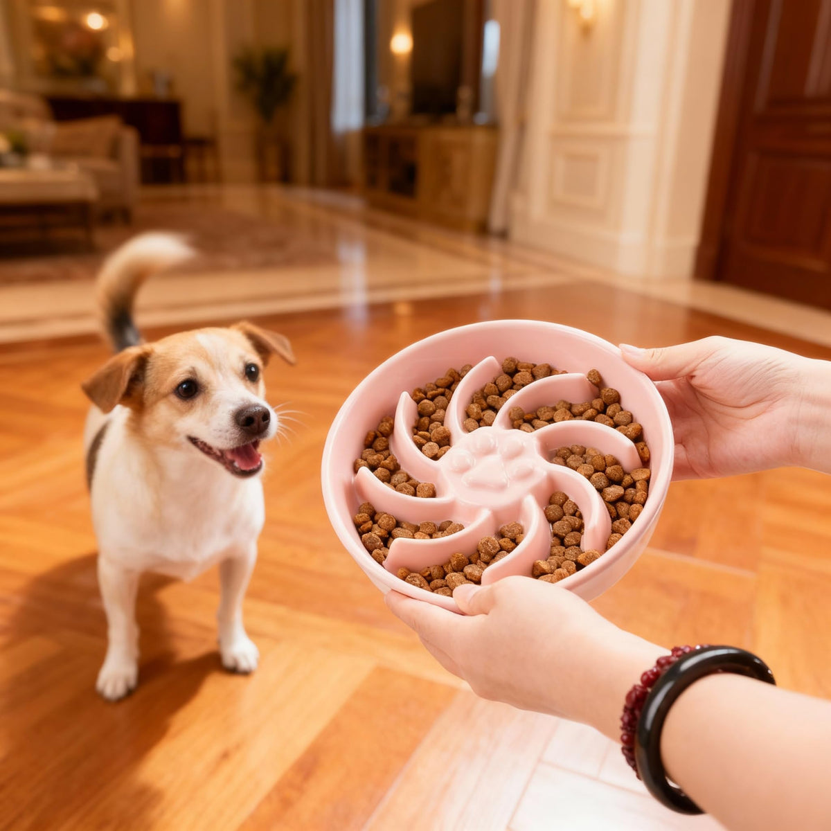 Ceramic Slow Feeder Dog Bowl, 3 Cup Dog Food or 25oz Water, Slow Eating Bowl for Middle Breed, Maze Puzzle Feeder for Fast Eaters, Anti-Choking Stop Bloat, Non-Slip BPA Free (White) White
