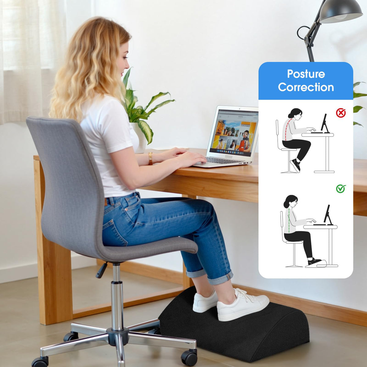 Foot Rest for Under Desk with 3 Heights, Foot Stool, Dark Grey Dark Gray