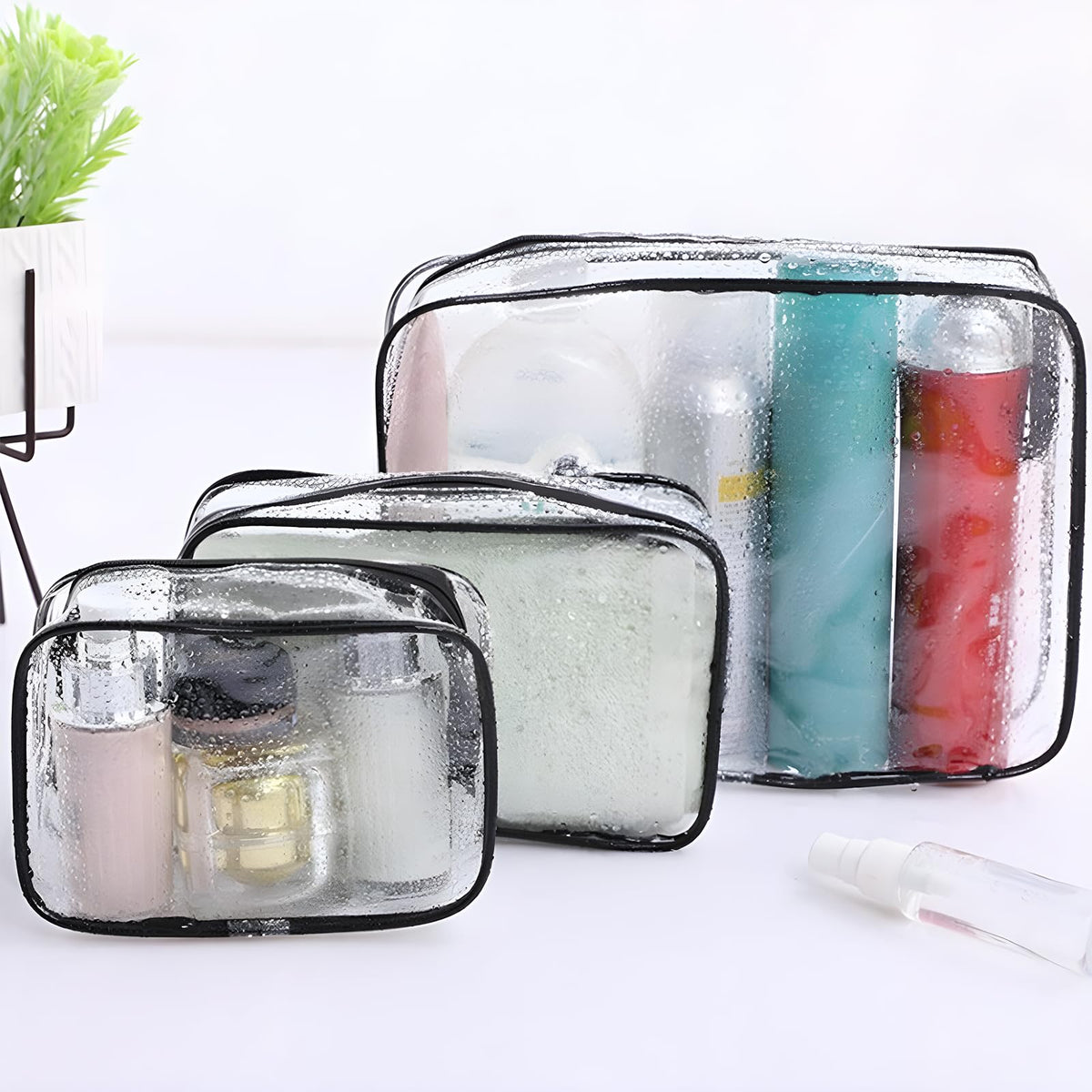 20 Pack Clear Makeup Bags Bulk, PVC Cosmetic Pouches with Zipper