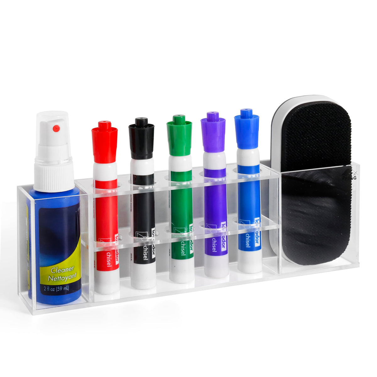 Slim Magnetic Dry Erase Marker Holder for Whiteboard, Space Saving Pen Organizer with Glass and Wall Mount Accessories for Fridge, Office, and School. Markers, Eraser, Cleaner Not Included (Clear) Clear