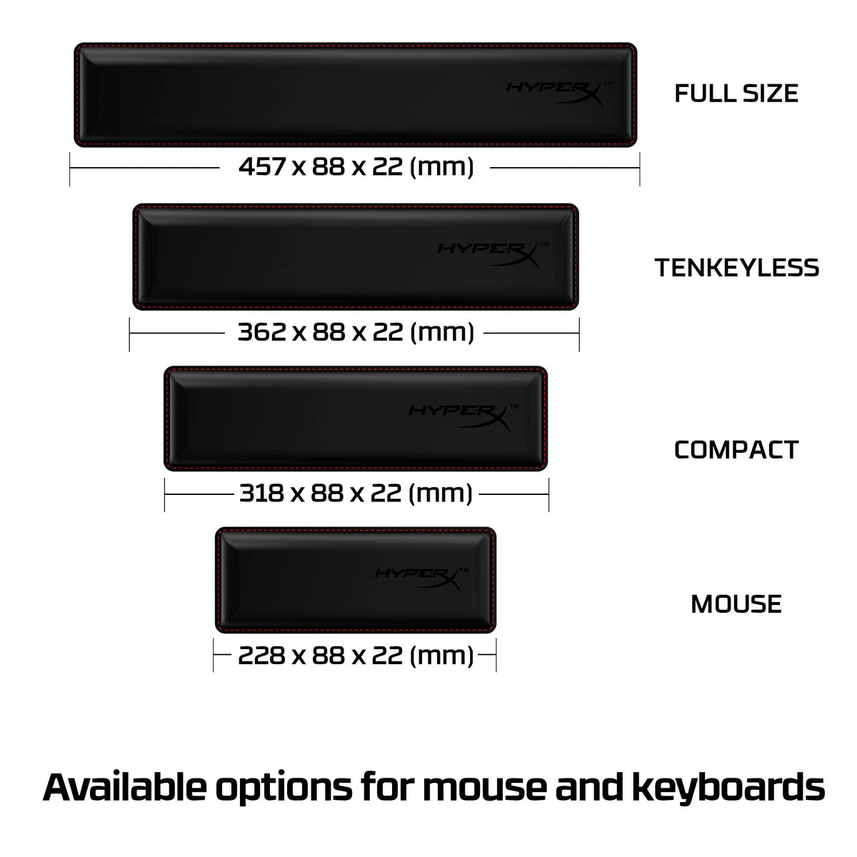 HyperX Wrist Rest - Full Sized - Cooling Gel - Memory Foam - Anti-Slip - Ergonomic - Keyboard Accessory, Black Full Size