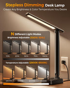 Airlonv LED Desk Lamp with Clamp, 17" Stepless Dimming Light, Black Standard