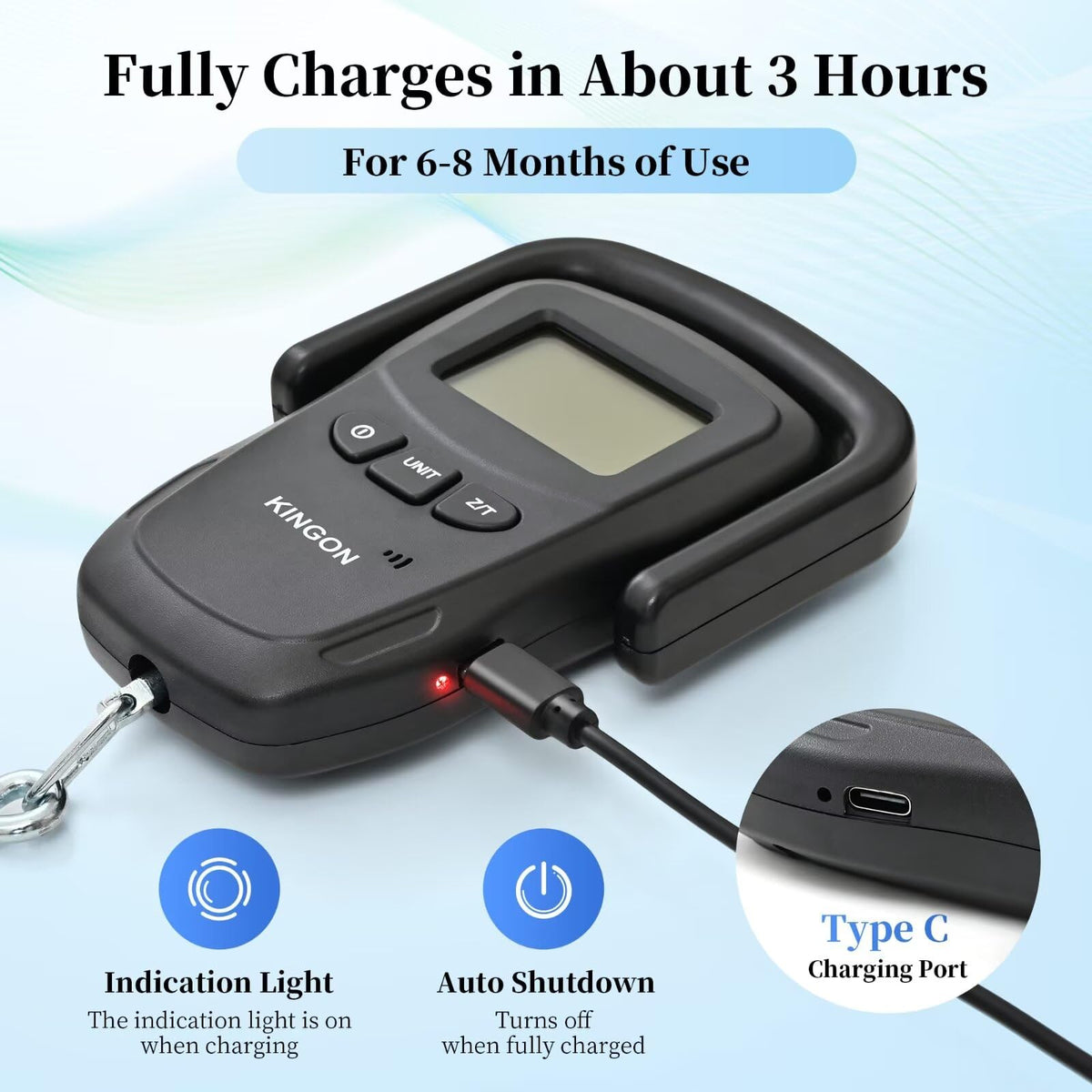Rechargeable Luggage Scale, Digital Portable Bag Scale for Travel, Suitcase Weight Scale with Strap & Comfortable Handle, 110lb/50kg Capacity