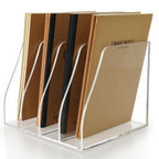 Acrylic Magazine File Holder, 4 Vertical Compartments Desk Document Sorter Organizer, Clear Folder Rack Binder for Office/Home/Classroom, for Documents, Tablet, Magazines, Books & Accessories B5, 4 Sections