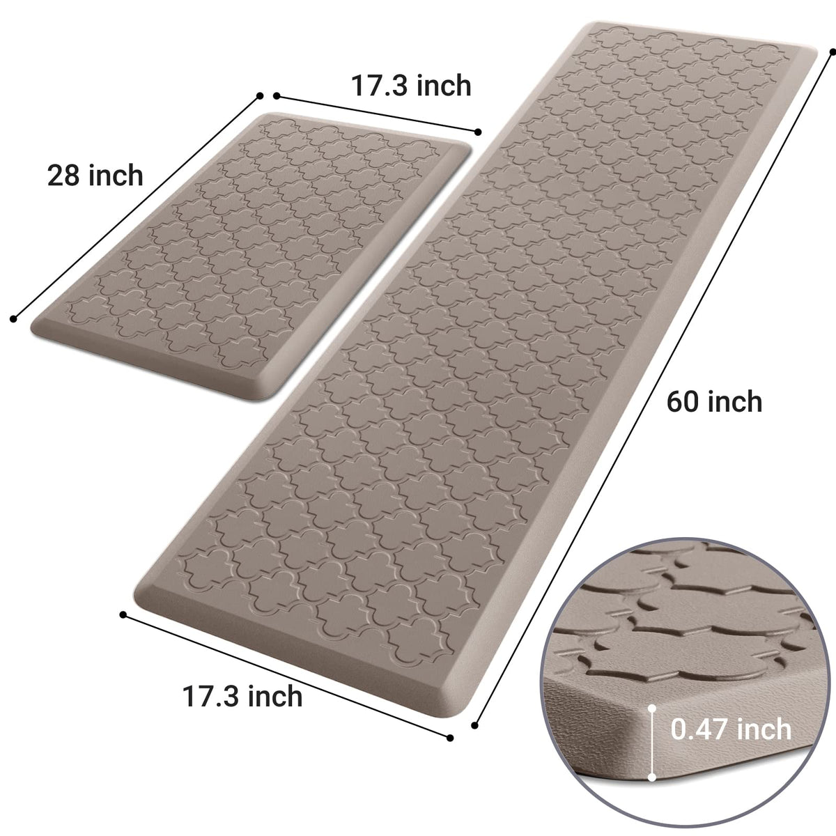 Kitchen Mat 2 PCS Cushioned Anti-Fatigue Floor Mat Standing Mat for Kitchen Stylish Grey 17.3"x29"+17.3"x47"