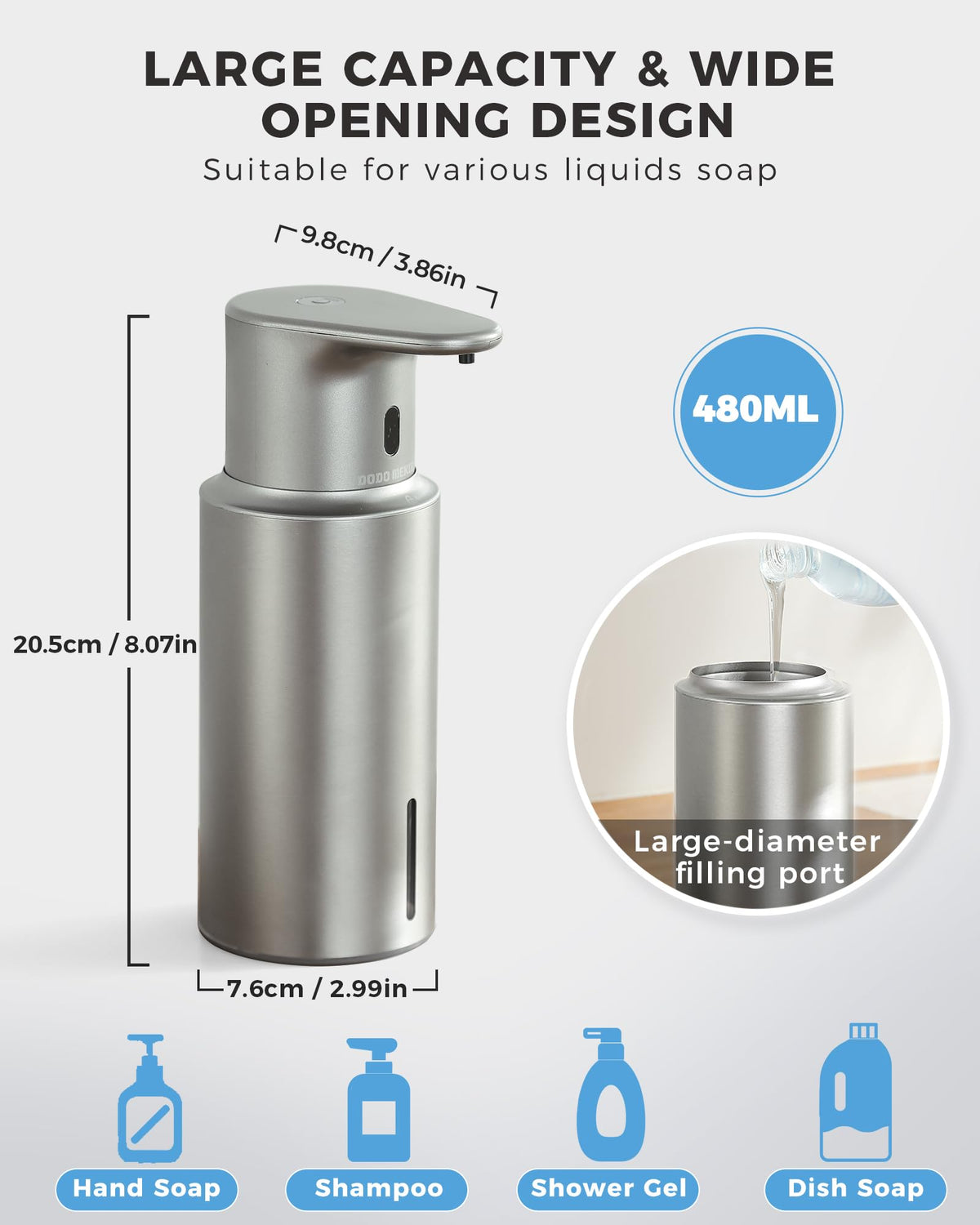 Automatic Liquid Soap Dispenser, Touchless, Rechargeable Stainless Steel