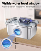 Dog Water Fountain 2 Gal, Stainless Steel Dog Water Fountain for Large Dogs Multi-Cats, Pet Water Fountain with Big Window, Super-Quiet Pump, Indoor Automatic Dog Water Bowl Dispenser Fountain Filters Dog fountain with filter