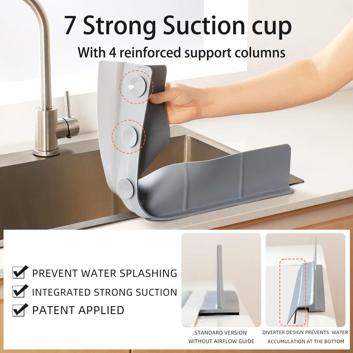 23" Ultra Silicone High Sink Splash Guard, Grey Gray
