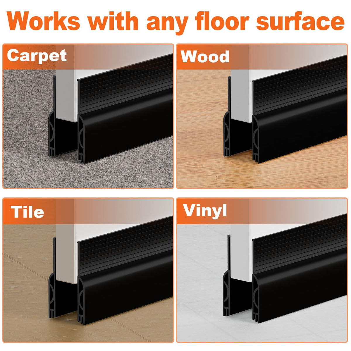 Door Draft Stopper, Door Sweep for Bottom of Door, Weather Stripping Door Seal Gap Filler Bottom Blocker Soundproofing Cold Air Insulation Save Energy Install Quickly Easily (Black, 39‘’) 39‘’ Black