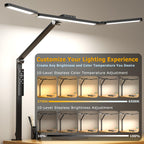 Airlonv LED Desk Lamp with Clamp, 17" Stepless Dimming Light, Black Standard