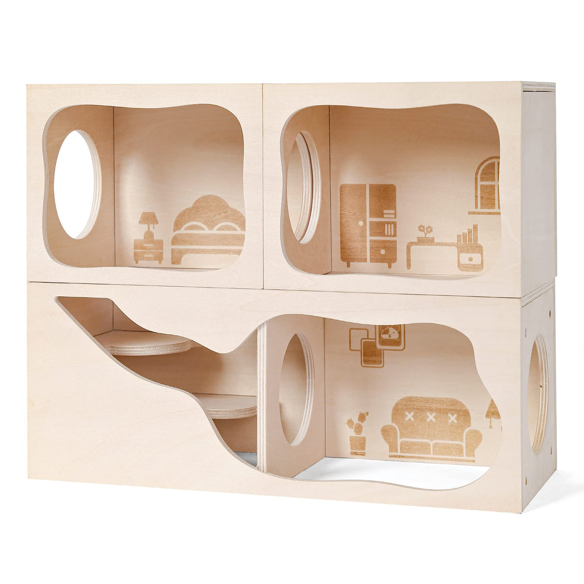 Wooden Hamster Hideout House, Small‑Pet Habitat Tunnel, Living Room