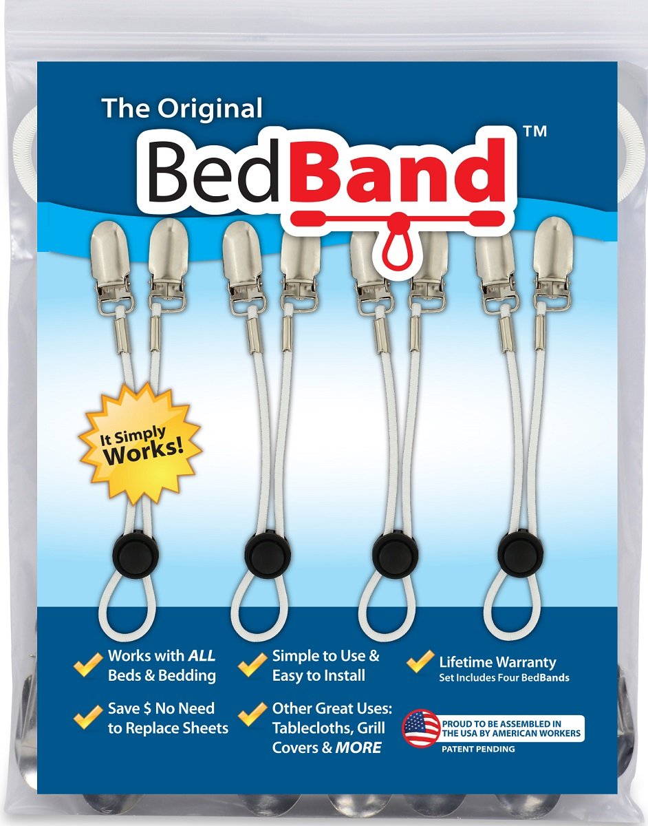 Bed Band- White. Original Sheet Holder Straps (1 Pack) - USA Company-...