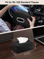 Multi-Functional Car Tissue Holder with ‌2 Storage Nets, Tissue Box Cover Black