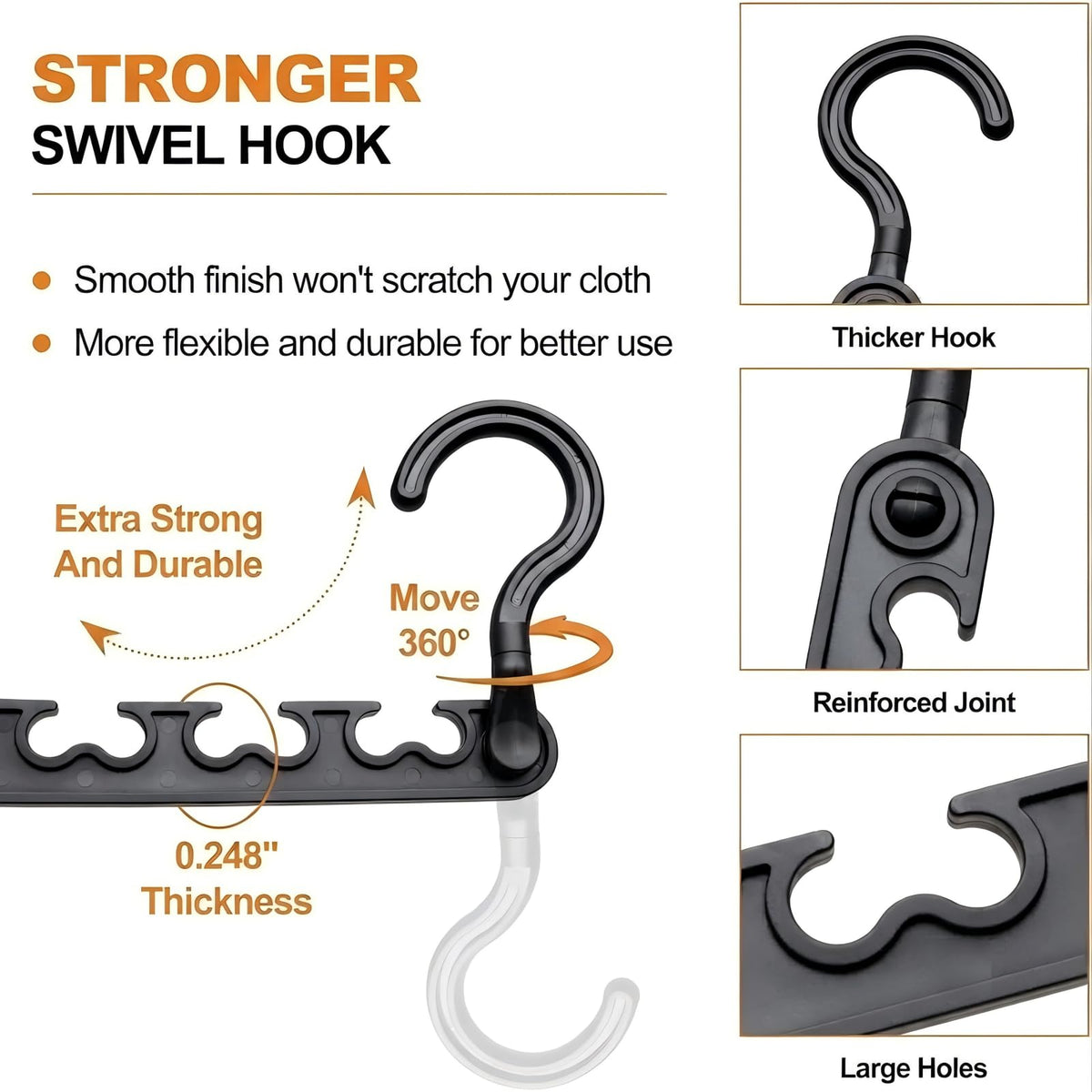 10 Pack Max Space Saving Hangers 360° Swivel Hooks Saving Closet Organizer