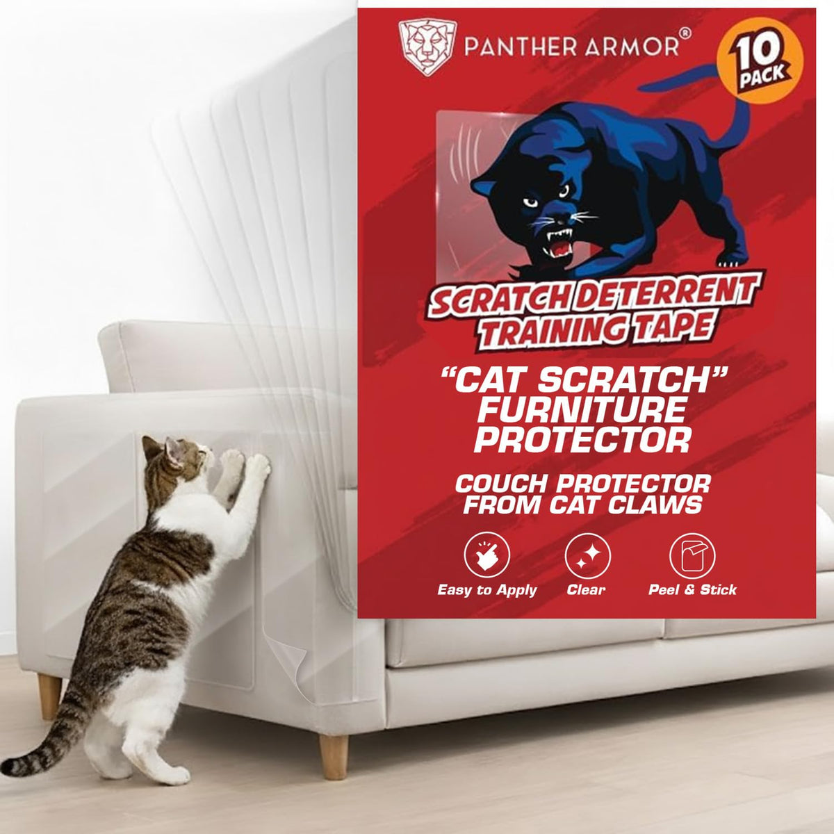 Panther Armor Cat Scratch Furniture Protector, 12 Double-Sided Tape Sheets