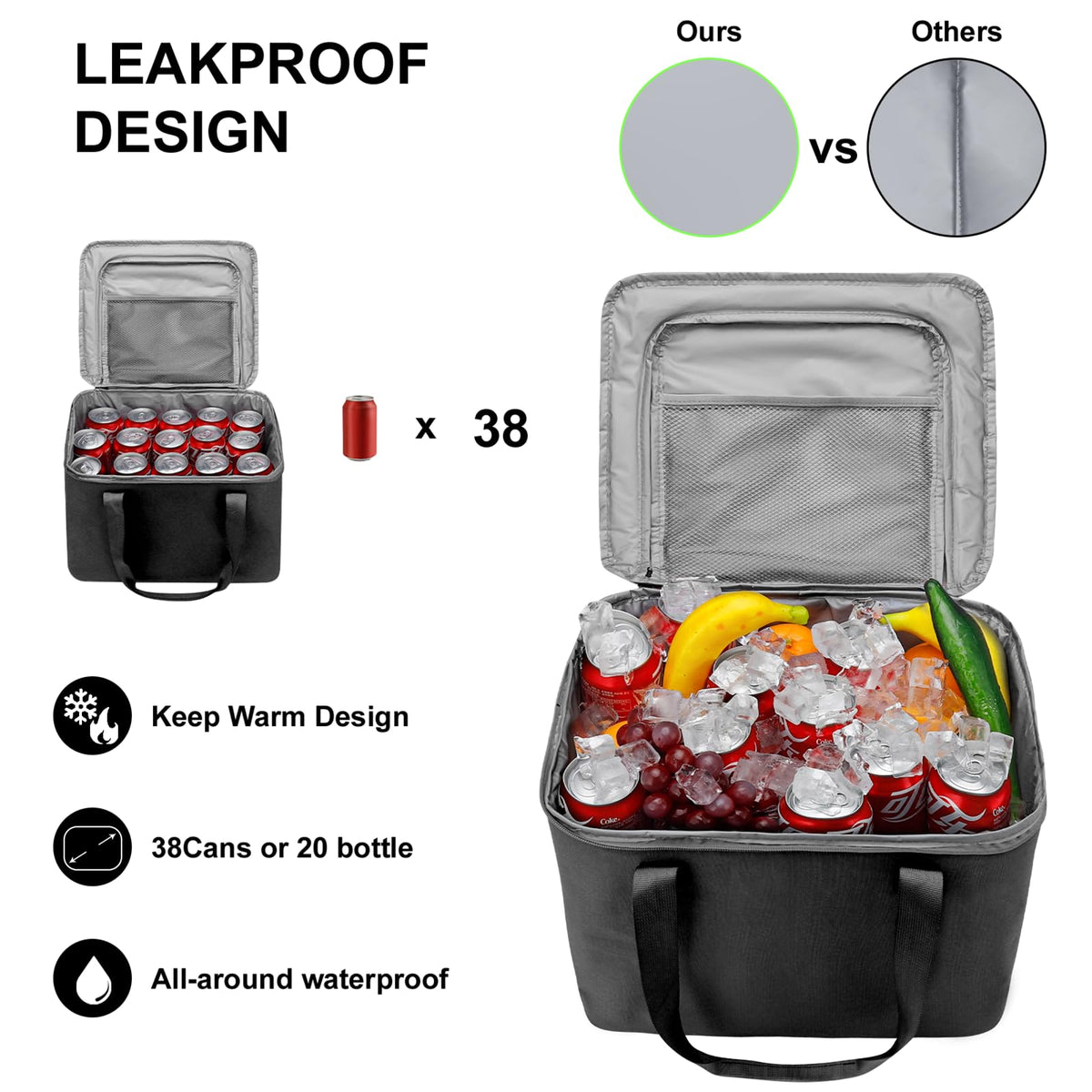 Car Trunk Organizer and Storage with Lid & Removable Leakproof Cooler Bag, Car Accessories 6 Removable Dividers for Custom Space, Collapsible Large Trunk Organizers Interior for SUV Sendan with Cover Black