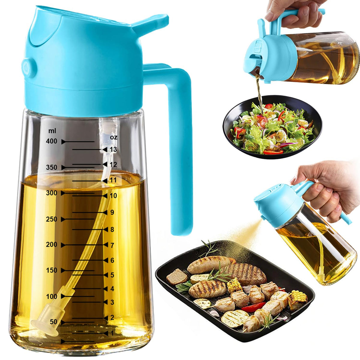 TrendPlain 16oz/470ml Glass Olive Oil Sprayer for Cooking – 2 in 1 Oil...