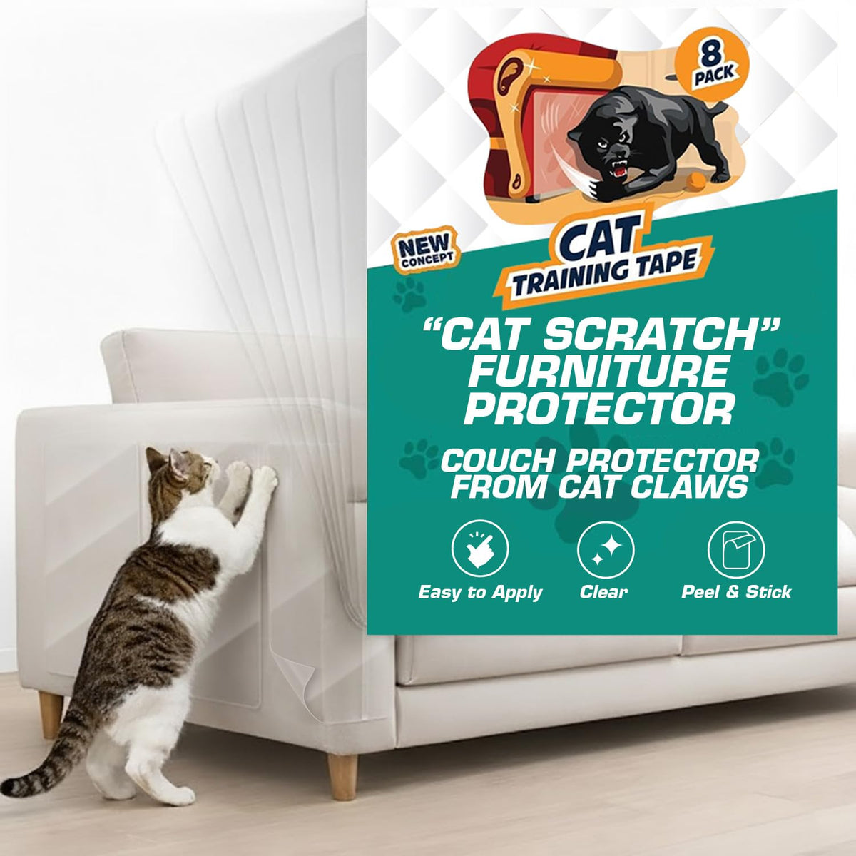 Panther Armor Cat Scratch Furniture Protector, 12 Double-Sided Tape Sheets