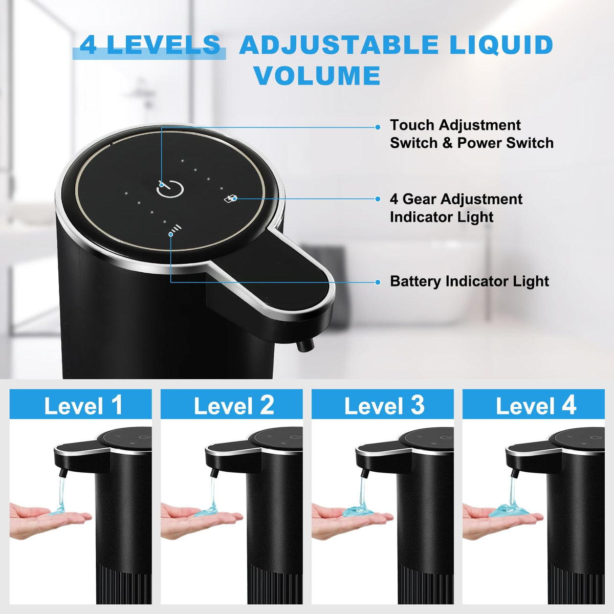 RYTOXILO Automatic Soap Dispenser, 2 Pack Black Touchless Liquid Soap Dispenser for Bathroom, 13.5 Fl Oz Plastic Electric Auto Dish Soap Dispensers Wall Mount for Kitchen with Adjustable Volume Liquid-2 Pack