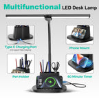 Airlonv LED Desk Lamp with Clamp, 17" Stepless Dimming Light, Black Standard