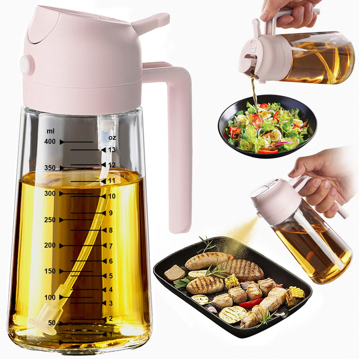 TrendPlain 16oz/470ml Glass Olive Oil Sprayer for Cooking – 2 in 1 Oil...