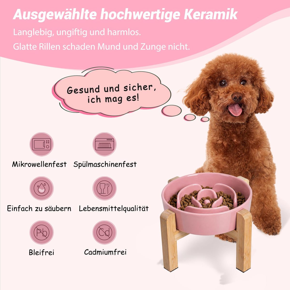Elevated Slow Feeder Dog Bowl, 6.7" Ceramic Maze Dog Bowl with Stand White 1.5 Cups