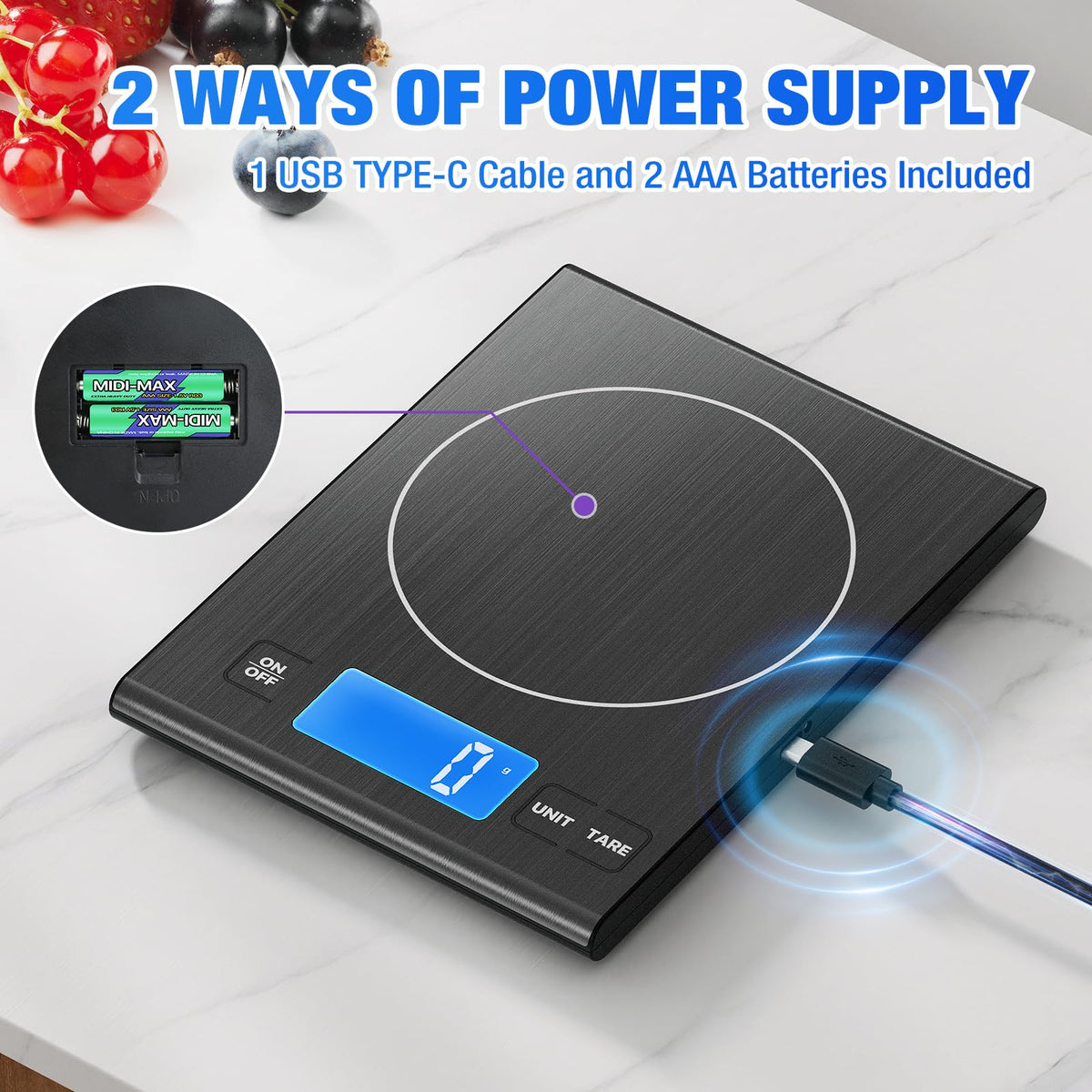 33lb Rechargeable Food Scale, Diyife 304 Stainless Steel Kitchen Scale Silver Medium