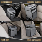 K KNODEL Car Trash Can with Lid, Leak-Proof Car Garbage Can with Storage Pockets, Waterproof Auto Garbage Bag Hanging for Headrest (Small, Gray)
