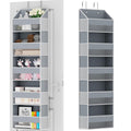 Over The Door Organizer - Over Door Storage Organizer with 5 Large Pockets & 10 Mesh Side Compartments - Heavy-Duty Hanging Storage for Bathroom, Bedroom & Closet - Baby Room Organize - Grey